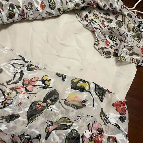 Jason Wu Dress Womens 4 Grey Painterly Cream Floral Printed Midi Tiered Silk - Picture 13 of 16